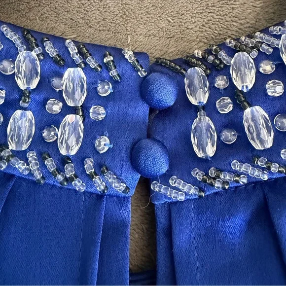 Jones New York Sleeveless Cobalt Blue Pleated Midi Dress with jewelled collar - Picture 6 of 10